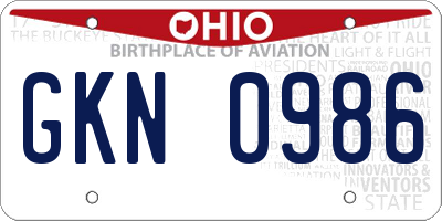 OH license plate GKN0986
