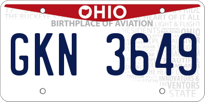 OH license plate GKN3649