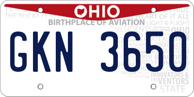 OH license plate GKN3650