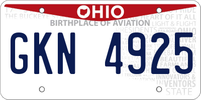 OH license plate GKN4925