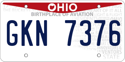 OH license plate GKN7376
