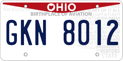 OH license plate GKN8012