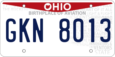 OH license plate GKN8013