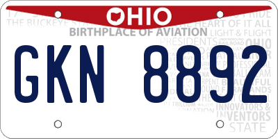 OH license plate GKN8892
