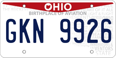 OH license plate GKN9926