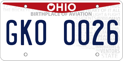 OH license plate GKO0026
