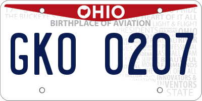 OH license plate GKO0207