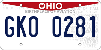 OH license plate GKO0281