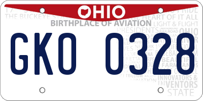 OH license plate GKO0328