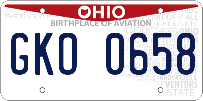 OH license plate GKO0658