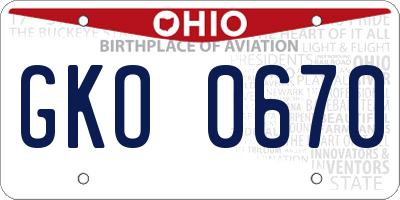 OH license plate GKO0670