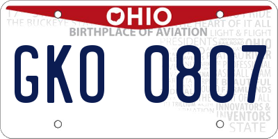 OH license plate GKO0807