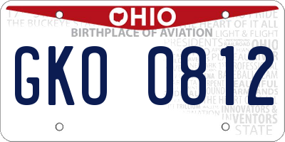 OH license plate GKO0812