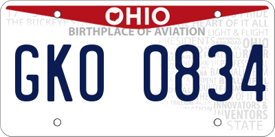 OH license plate GKO0834