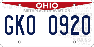 OH license plate GKO0920
