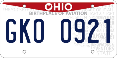 OH license plate GKO0921