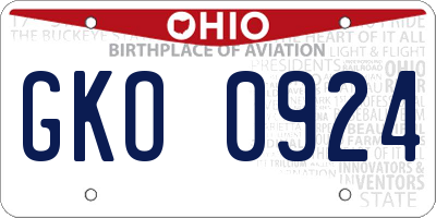 OH license plate GKO0924