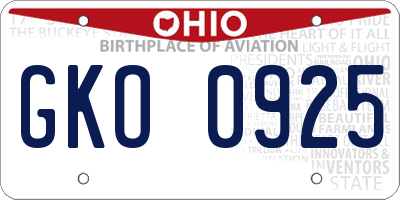 OH license plate GKO0925