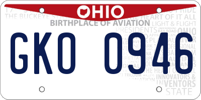 OH license plate GKO0946