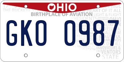 OH license plate GKO0987
