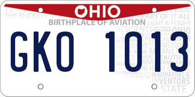 OH license plate GKO1013