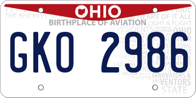 OH license plate GKO2986