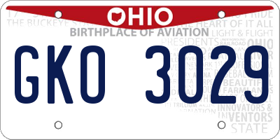 OH license plate GKO3029