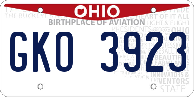 OH license plate GKO3923