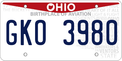 OH license plate GKO3980