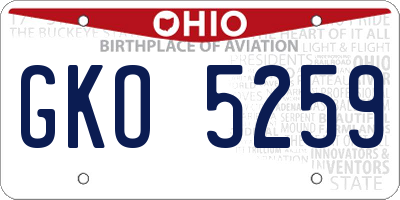 OH license plate GKO5259
