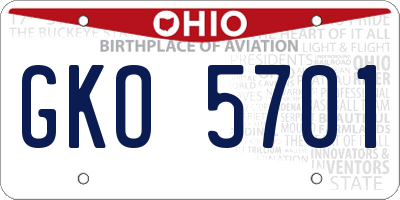 OH license plate GKO5701