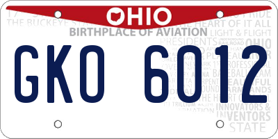 OH license plate GKO6012