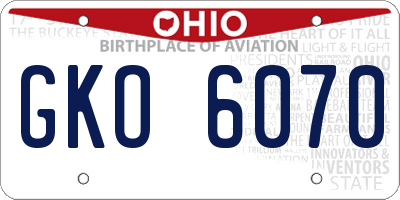 OH license plate GKO6070
