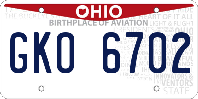 OH license plate GKO6702