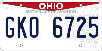 OH license plate GKO6725