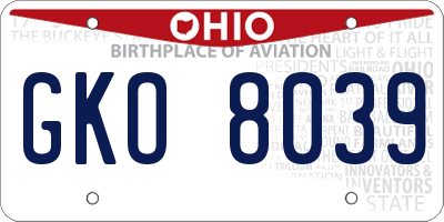 OH license plate GKO8039