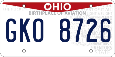 OH license plate GKO8726