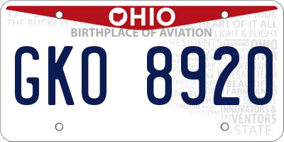 OH license plate GKO8920
