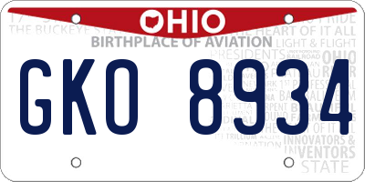 OH license plate GKO8934
