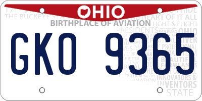 OH license plate GKO9365