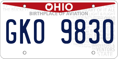OH license plate GKO9830