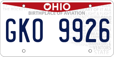 OH license plate GKO9926