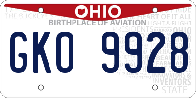 OH license plate GKO9928