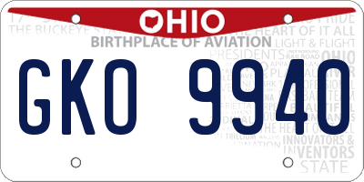 OH license plate GKO9940