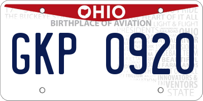 OH license plate GKP0920