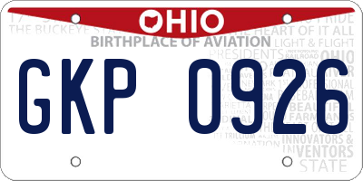OH license plate GKP0926