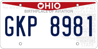 OH license plate GKP8981