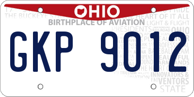 OH license plate GKP9012