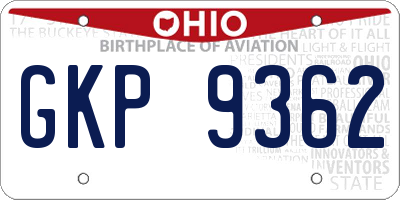 OH license plate GKP9362