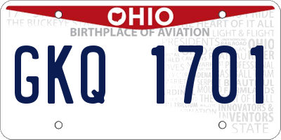 OH license plate GKQ1701